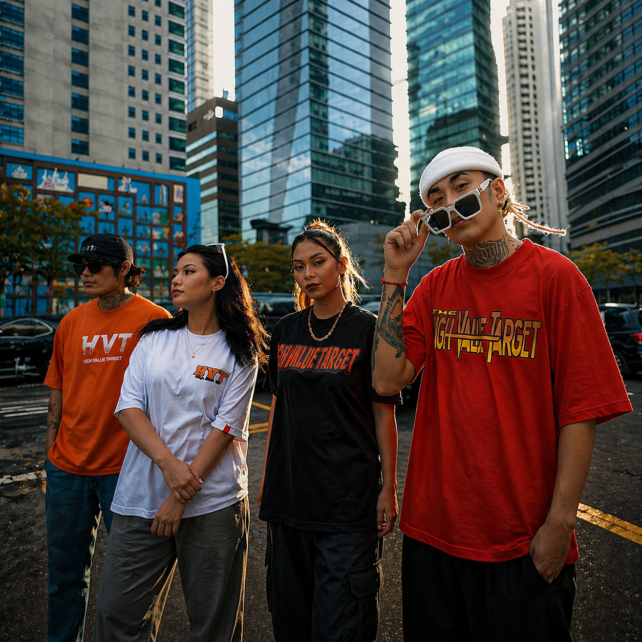 Streetwear T shirt with anime and manga inspired group design for casual outfit styling
