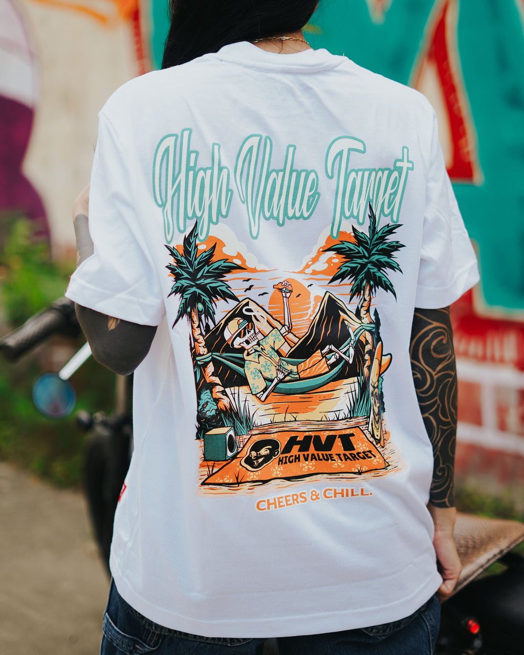 HIGH VALUE TARGET "CHEERS AND CHILL" (WHITE) CVC Cotton T-Shirt - SMALL to 2XL sizes