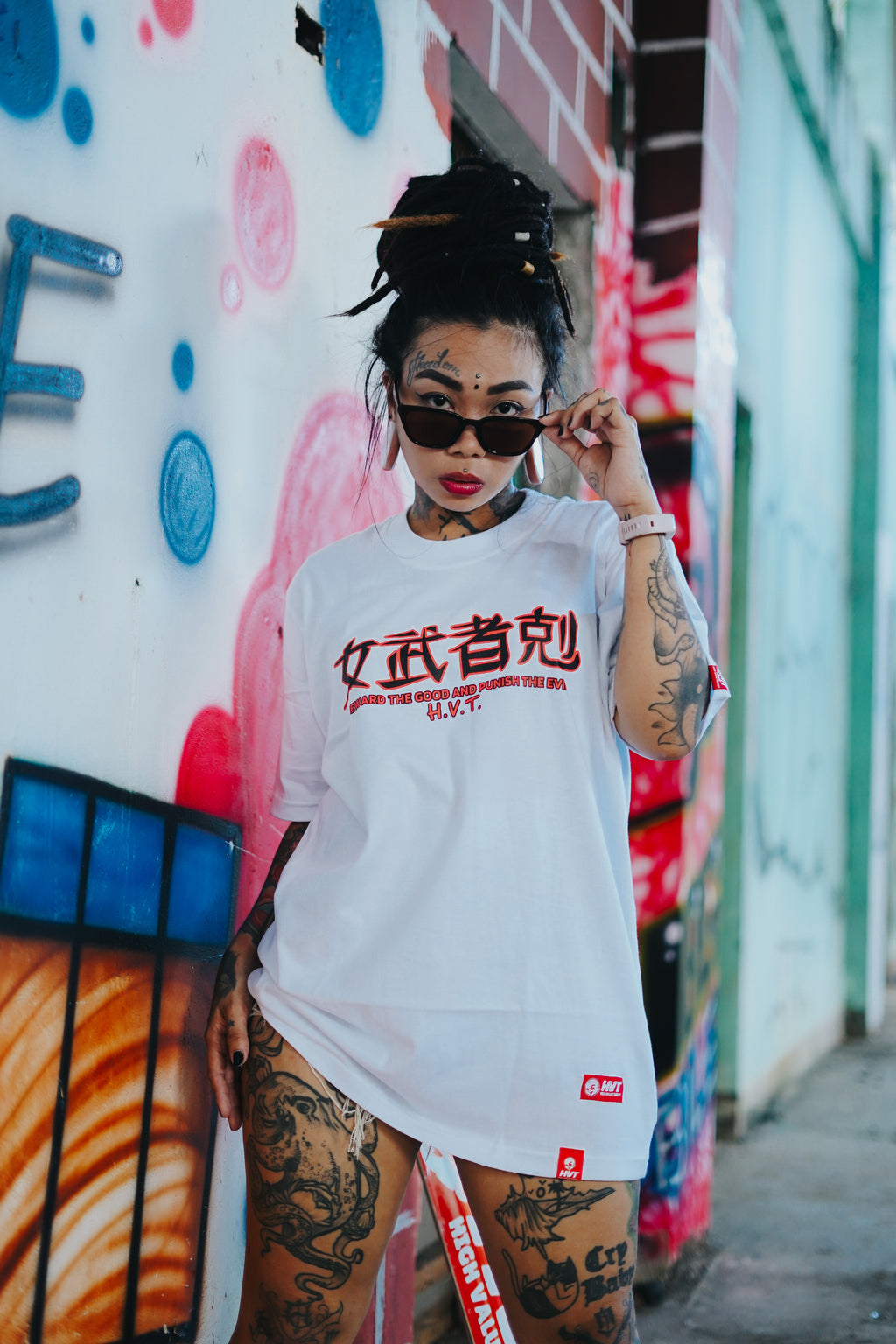 HIGH VALUE TARGET  "Onna-musha" (WHITE) 100% Cotton T-Shirt - S to 4XL