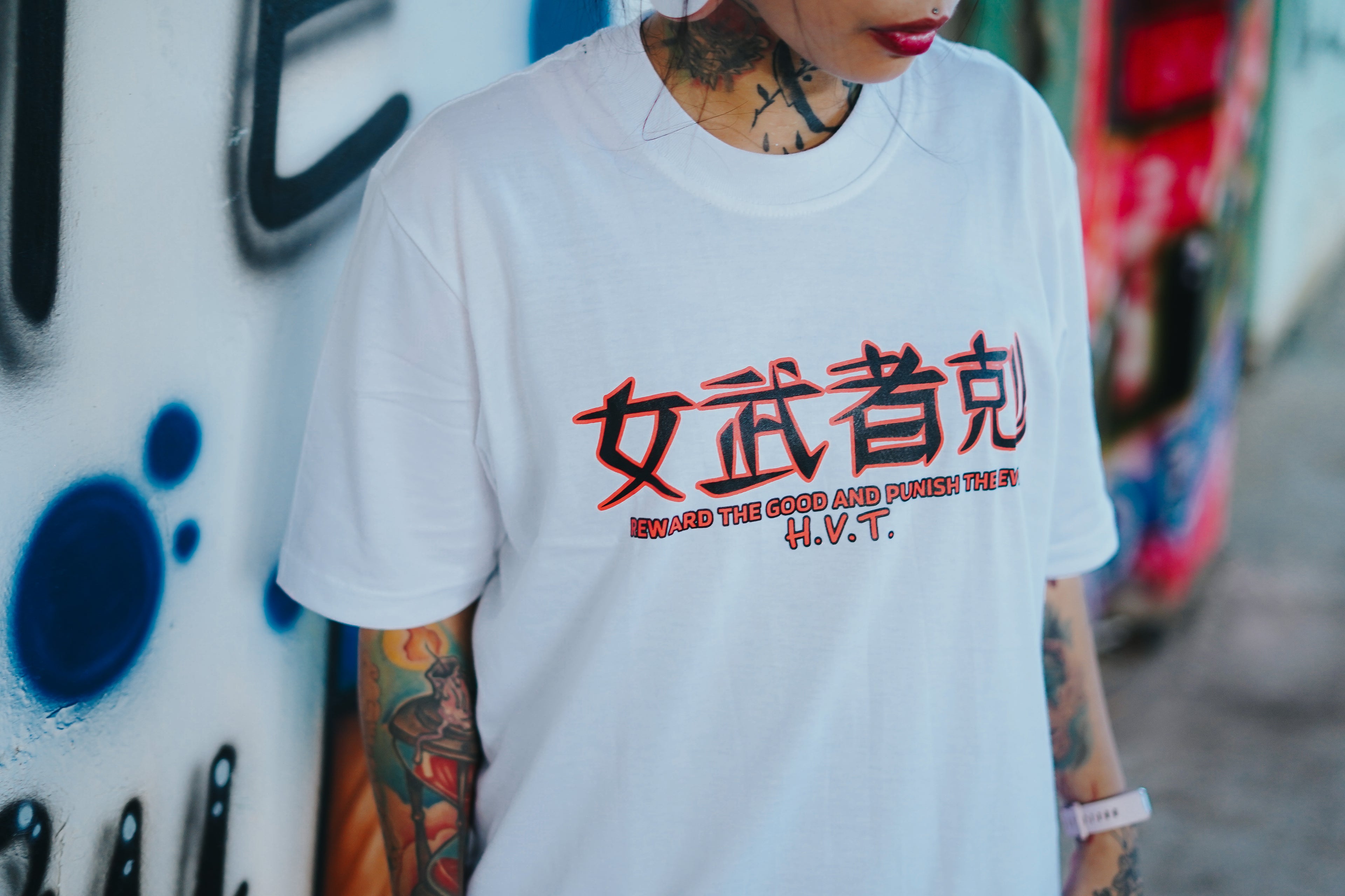 HIGH VALUE TARGET  "Onna-musha" (WHITE) 100% Cotton T-Shirt - S to 4XL