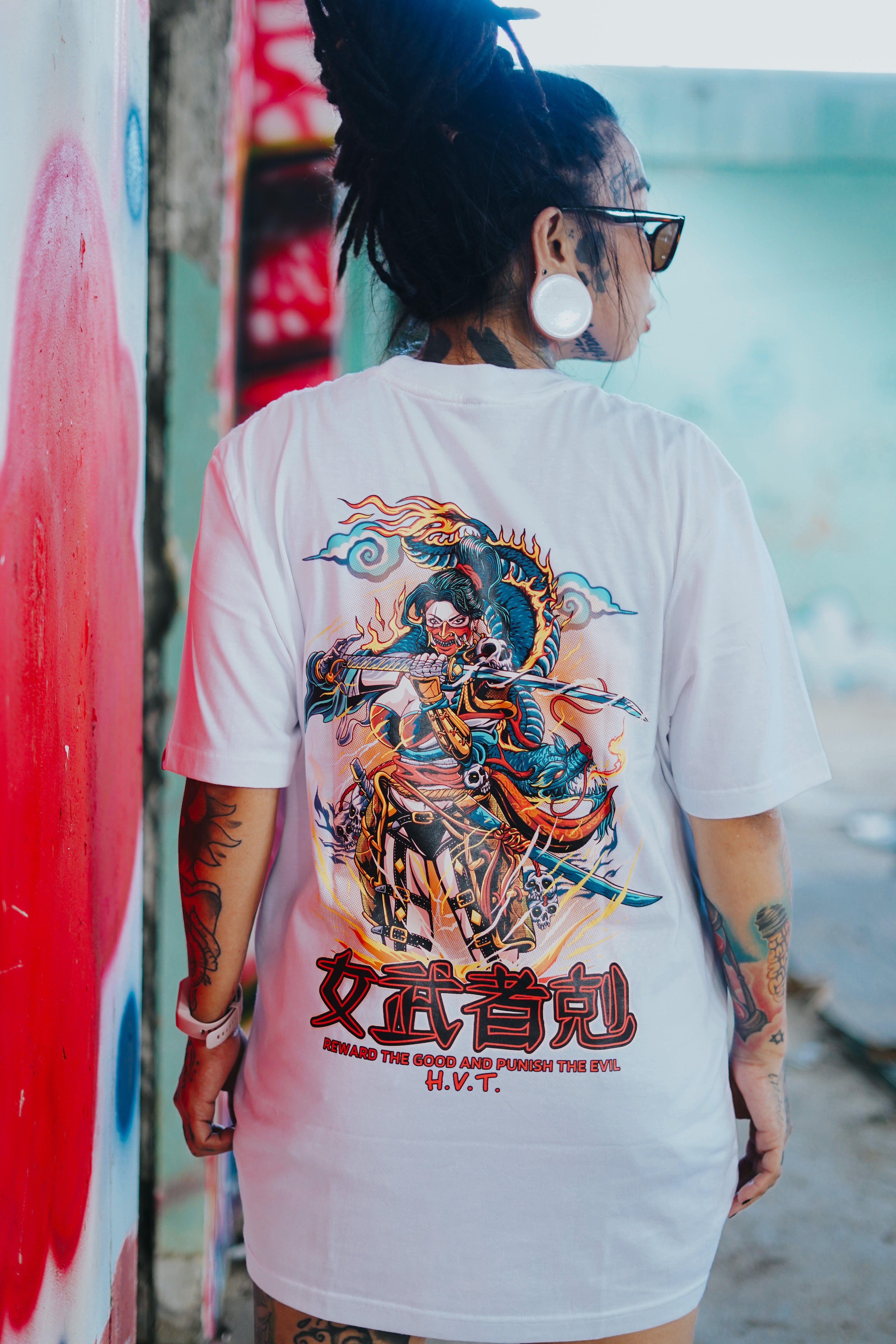 HIGH VALUE TARGET  "Onna-musha" (WHITE) 100% Cotton T-Shirt - S to 4XL