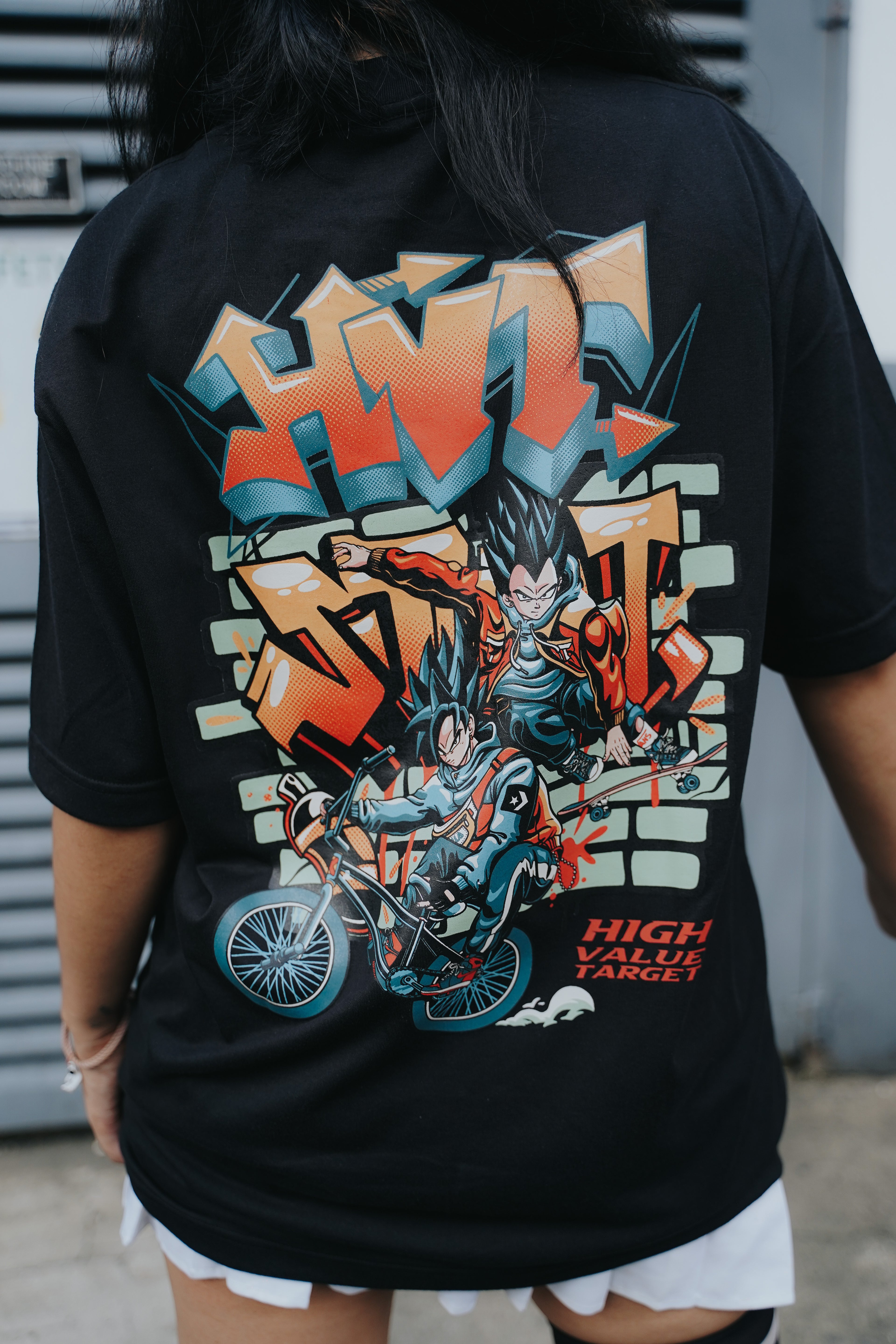 HIGH VALUE TARGET  "HVT STREET" GOKU AND VEGETA (BLACK) 100% Cotton T-Shirt