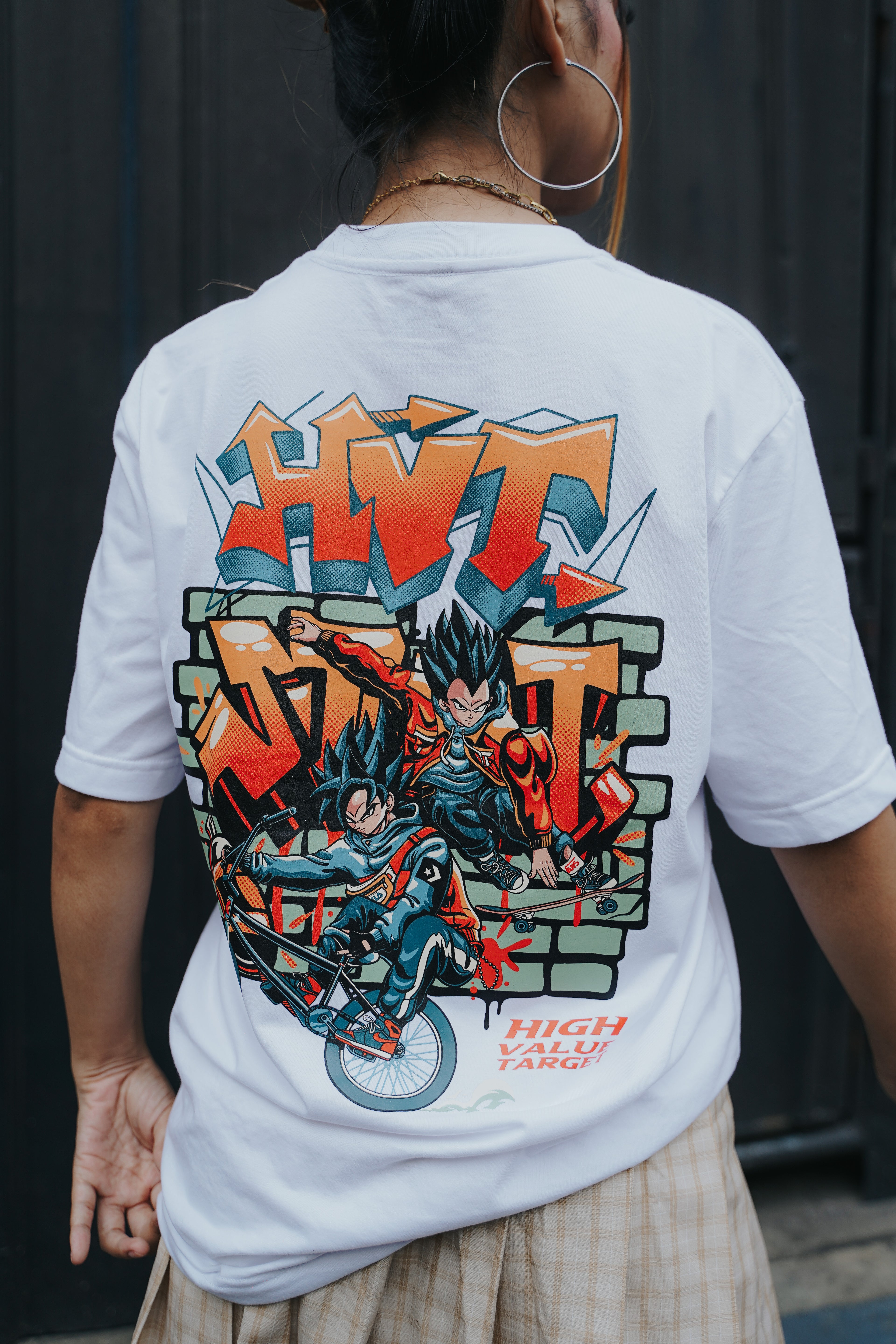 HIGH VALUE TARGET  "HVT STREET" GOKU AND VEGETA (WHITE) 100% Cotton T-Shirt