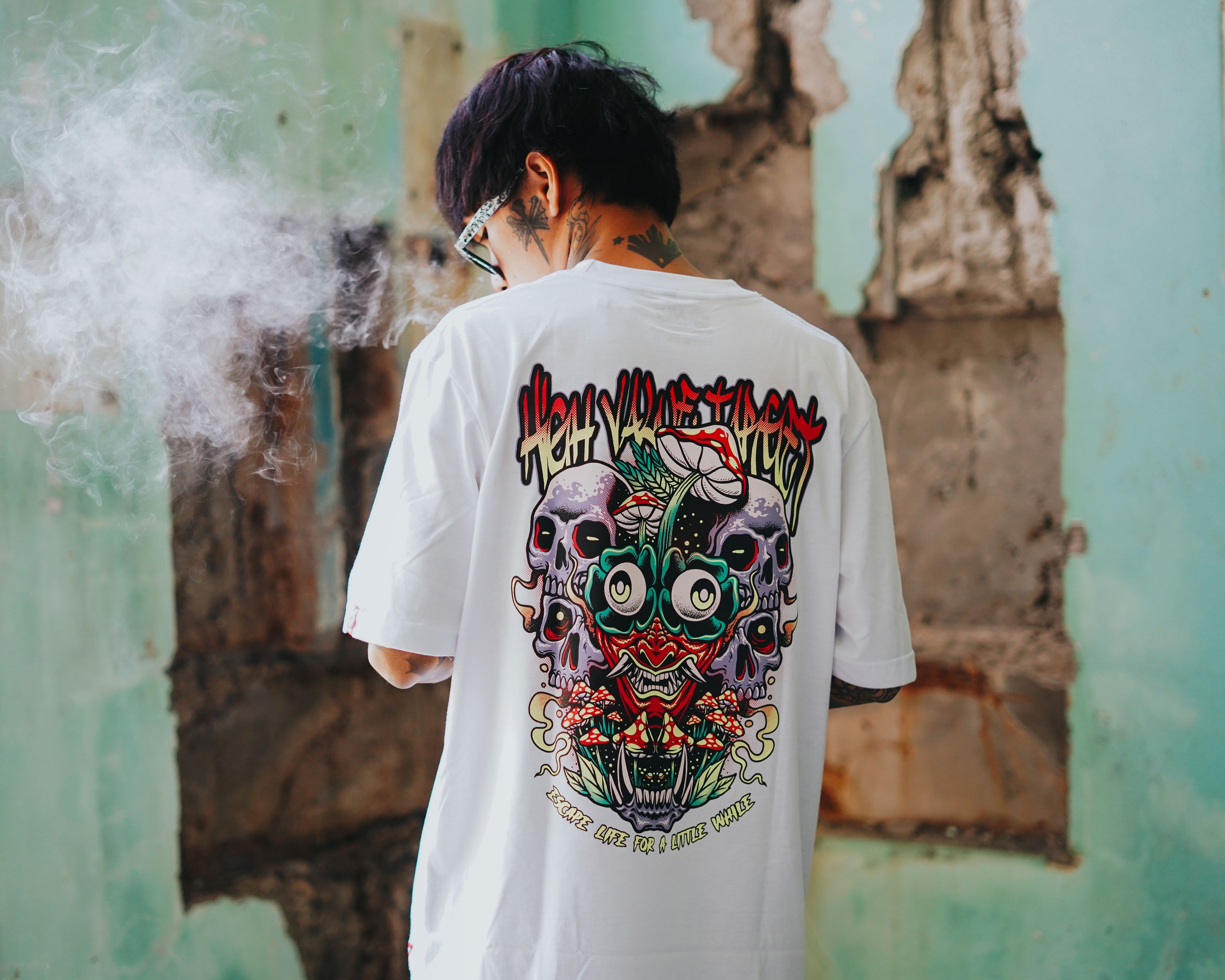 HIGH VALUE TARGET - ESCAPE LIFE (White) CVC Cotton T-Shirt - Small to 5XL sizes