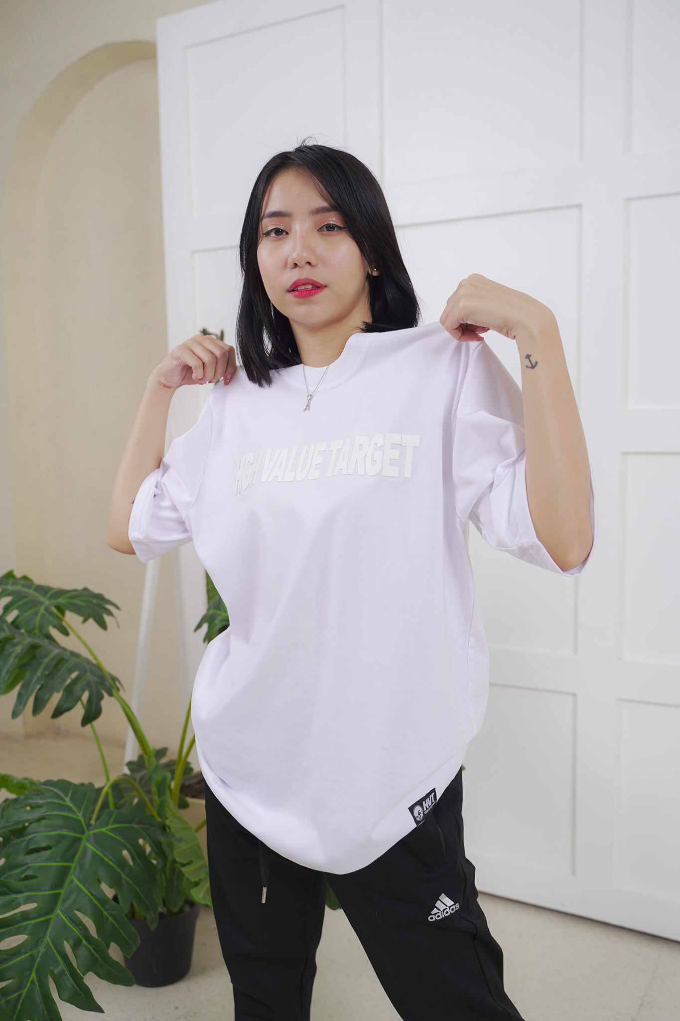 HIGH VALUE TARGET HIGH DENSITY PRINT WHITE ON WHITE CVC Cotton Unisex T-SHIRT