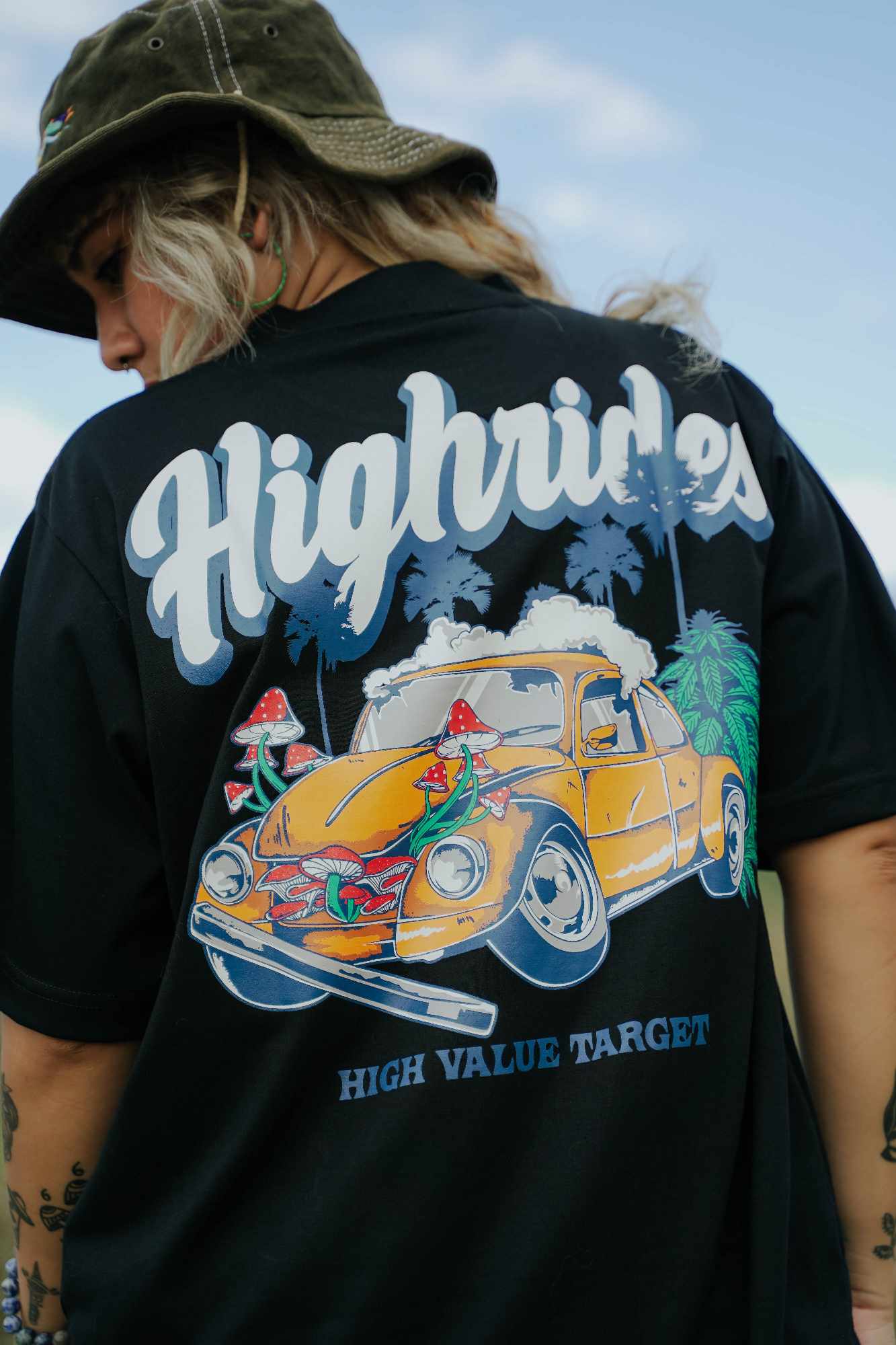 HIGH VALUE TARGET "HIGH RIDES" Black CVC Cotton Unisex T-Shirt