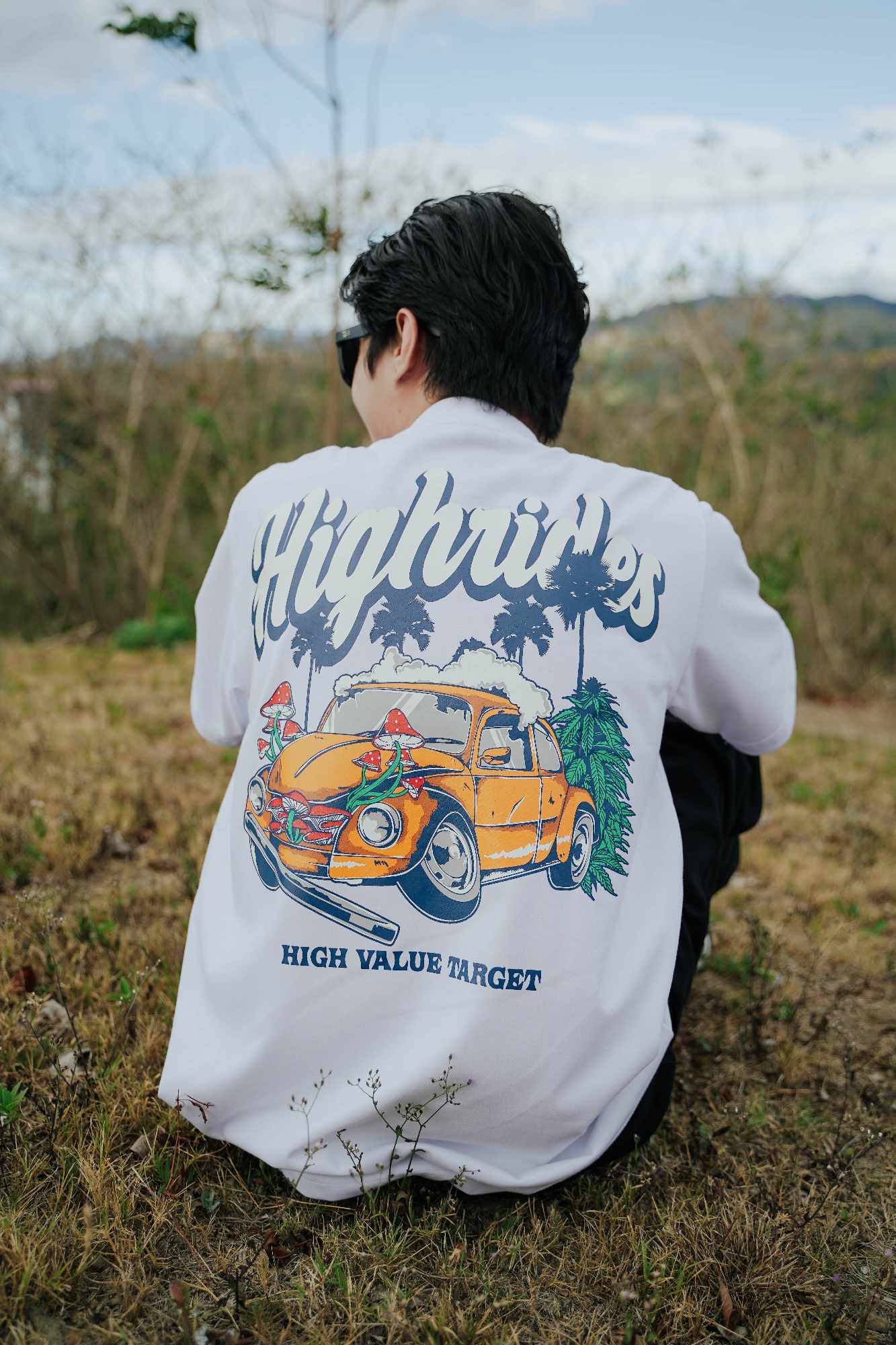 HIGH VALUE TARGET "HIGH RIDES" White CVC Cotton Unisex T-Shirt