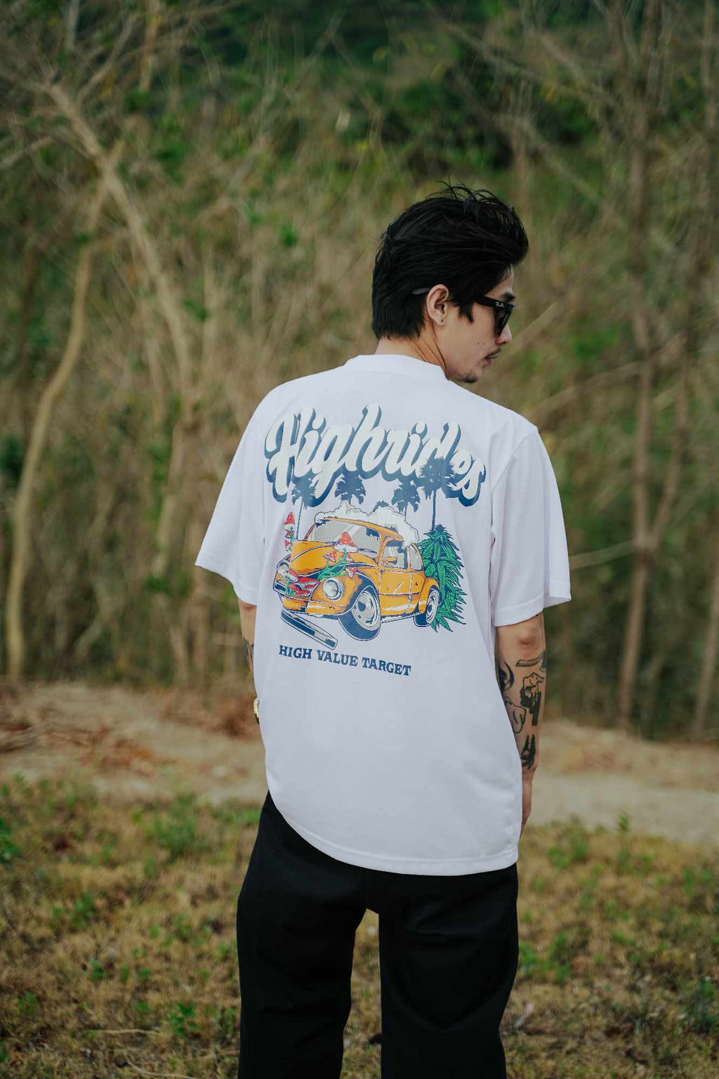 HIGH VALUE TARGET "HIGH RIDES" White CVC Cotton Unisex T-Shirt