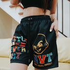 HIGH VALUE TARGET "HUSTLE HARD " MESH SHORTS - BLACK
