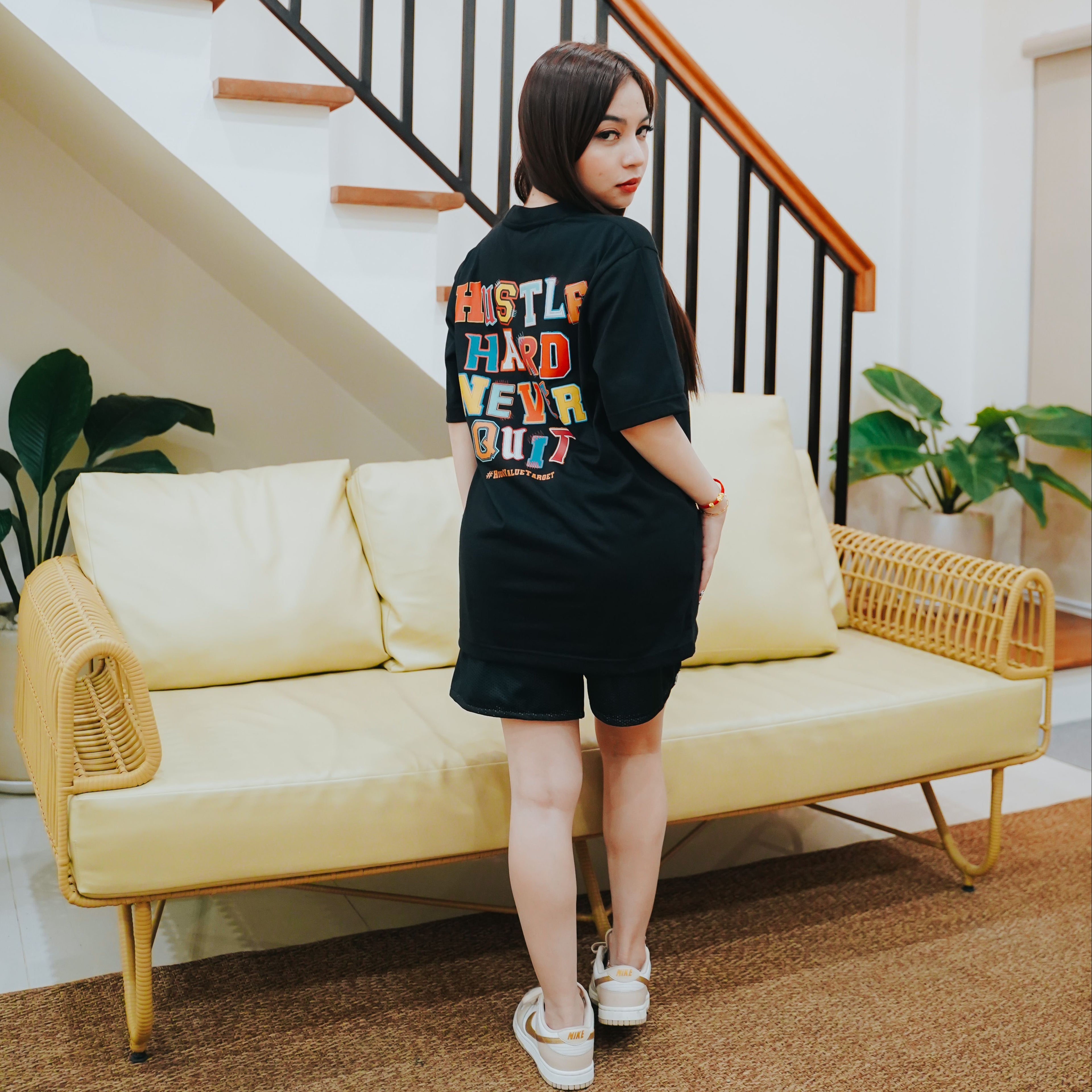 HIGH VALUE TARGET "HUSTLE HARD NEVER QUIT " BLACK CVC COTTON UNISEX T-SHIRT