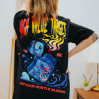 HIGH VALUE TARGET "KEEP YOUR HUSTLE BURNING" BLACK CVC COTTON UNISEX T-SHIRT