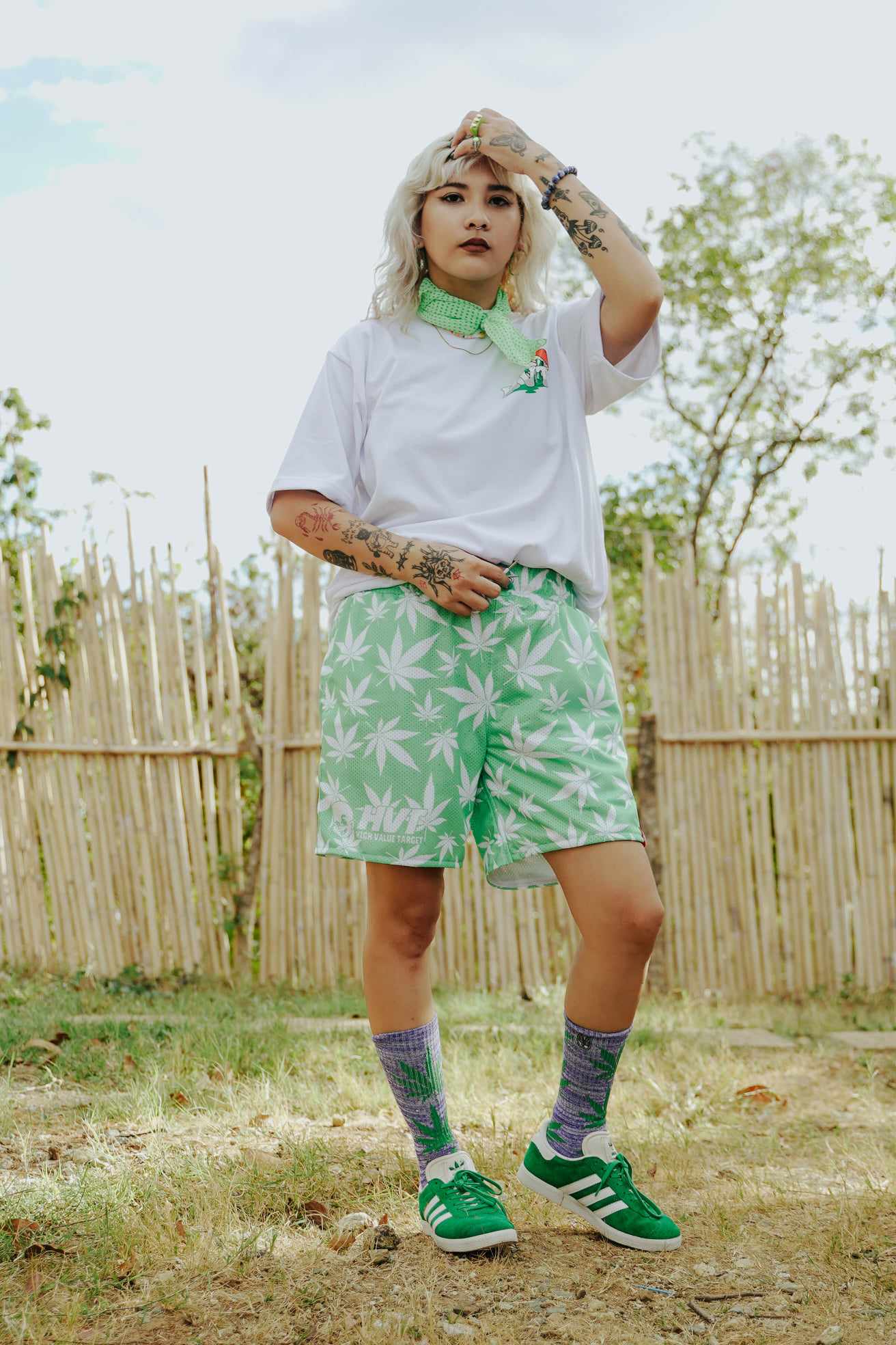 HIGH VALUE TARGET "HVT KUSH" MESH SHORTS -  GREEN WHITE