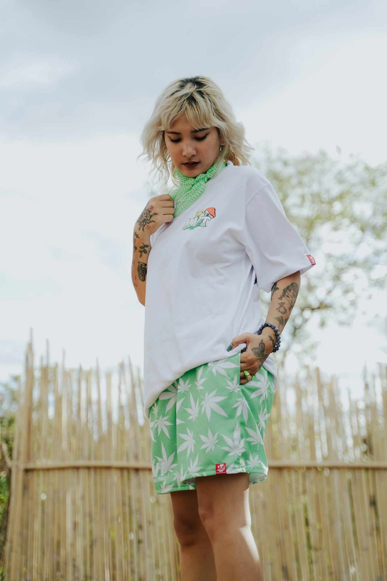 HIGH VALUE TARGET "HVT KUSH" MESH SHORTS -  GREEN WHITE