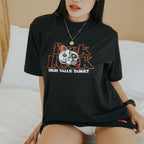 HIGH VALUE TARGET "LUCKY CAT " BLACK CVC COTTON UNISEX T-SHIRT