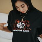 HIGH VALUE TARGET "LUCKY CAT " BLACK CVC COTTON UNISEX T-SHIRT