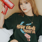HIGH VALUE TARGET "MAKE MONEY. NOT WAR." MILITARY GREEN CVC COTTON UNISEX T-SHIRT