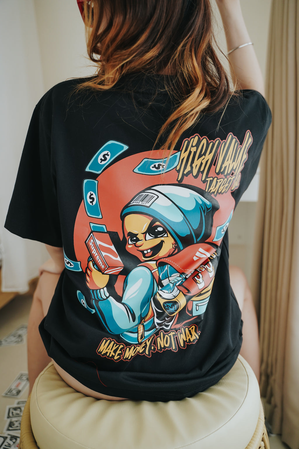 HIGH VALUE TARGET "MAKE MONEY. NOT WAR." BLACK CVC COTTON UNISEX T-SHIRT