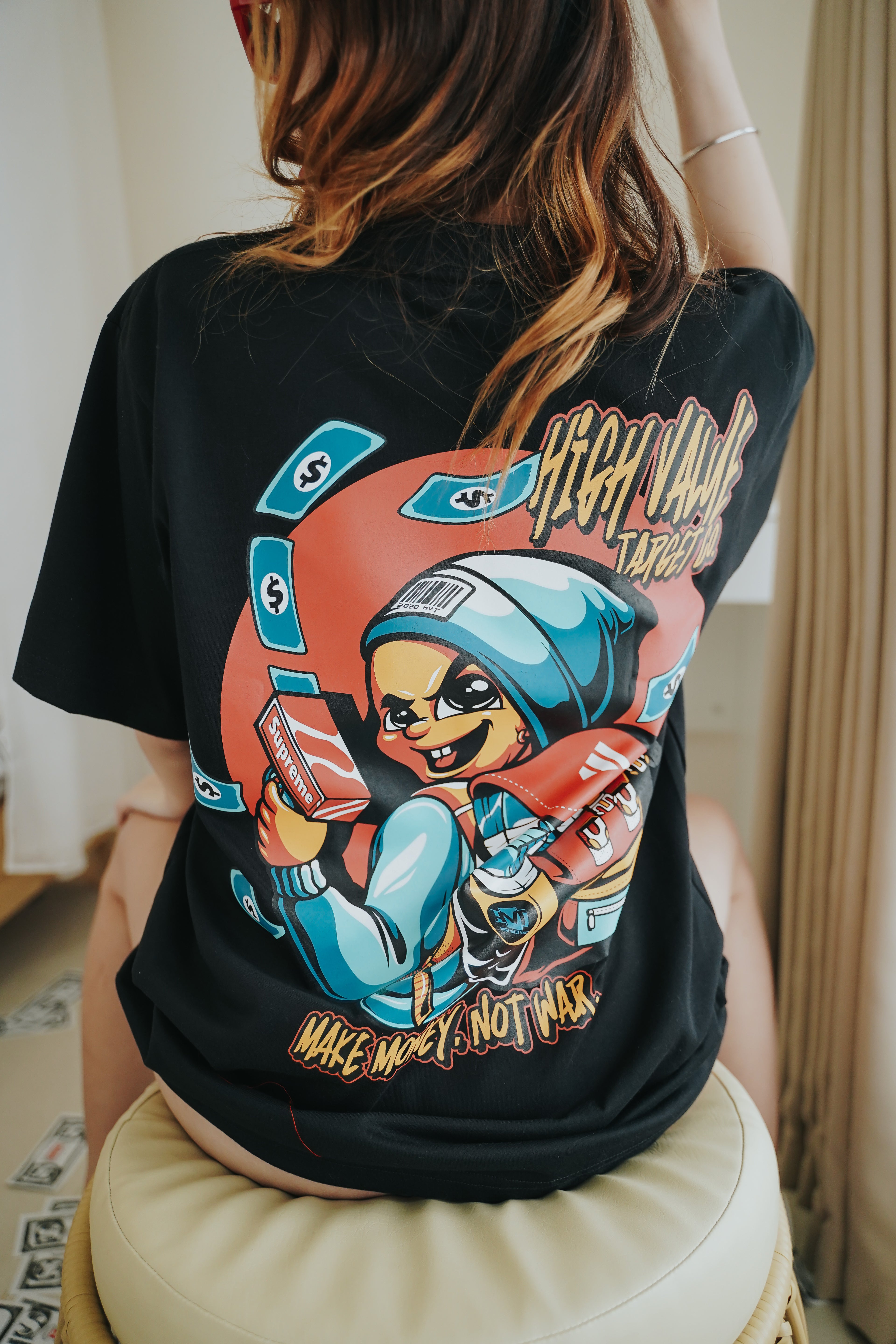 HIGH VALUE TARGET "MAKE MONEY. NOT WAR." BLACK CVC COTTON UNISEX T-SHIRT