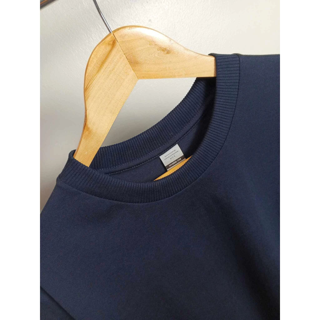 MIDNIGHT BLUE - HVT Premium Quality Oversized Plain Crewneck T-shirts - Unisex Heavy Hybrid Soft Cotton Shirts - Menswear and women Casual Tshirt, PURE Cotton