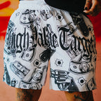 HIGH VALUE TARGET "Money & Gun" MESH SHORTS - WHITE