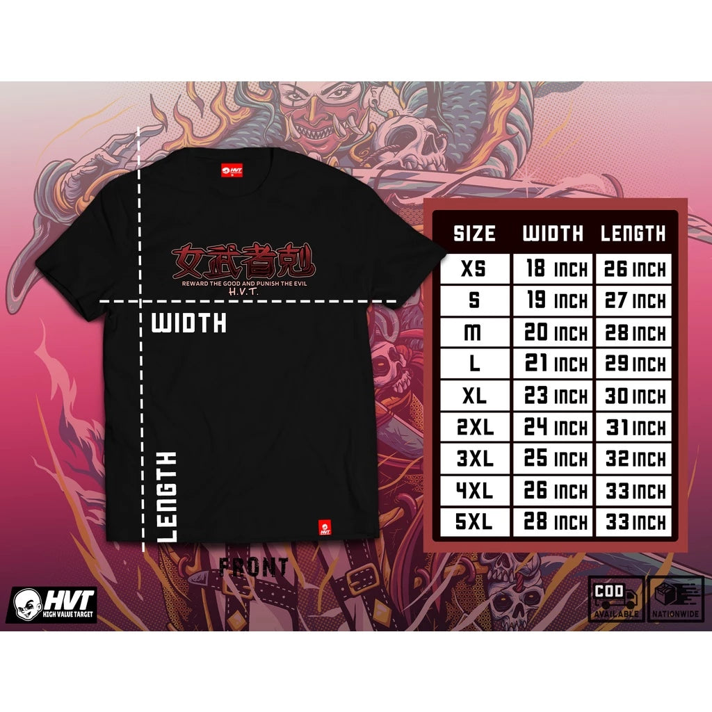 HIGH VALUE TARGET "Onna-musha" (BLACK) CVC Cotton T-Shirt - XS to 2XL