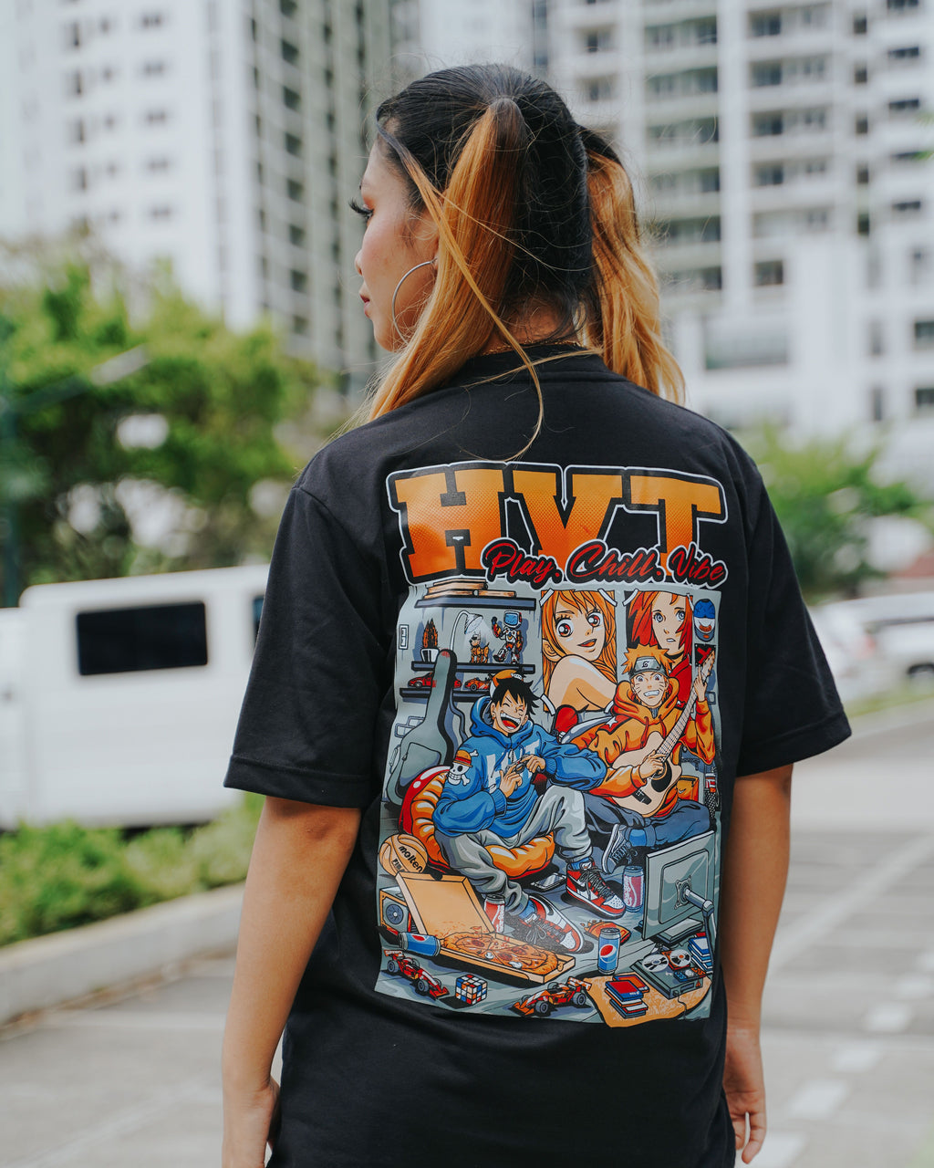 HIGH VALUE TARGET "HVT PLAY.CHILL.VIBE " (BLACK) CVC 100% Cotton T-Shirt - S to 2XL