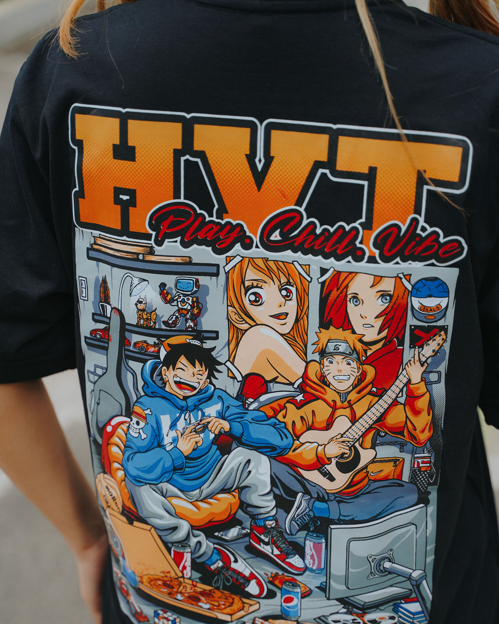HIGH VALUE TARGET "HVT PLAY.CHILL.VIBE " (BLACK) CVC 100% Cotton T-Shirt - S to 2XL