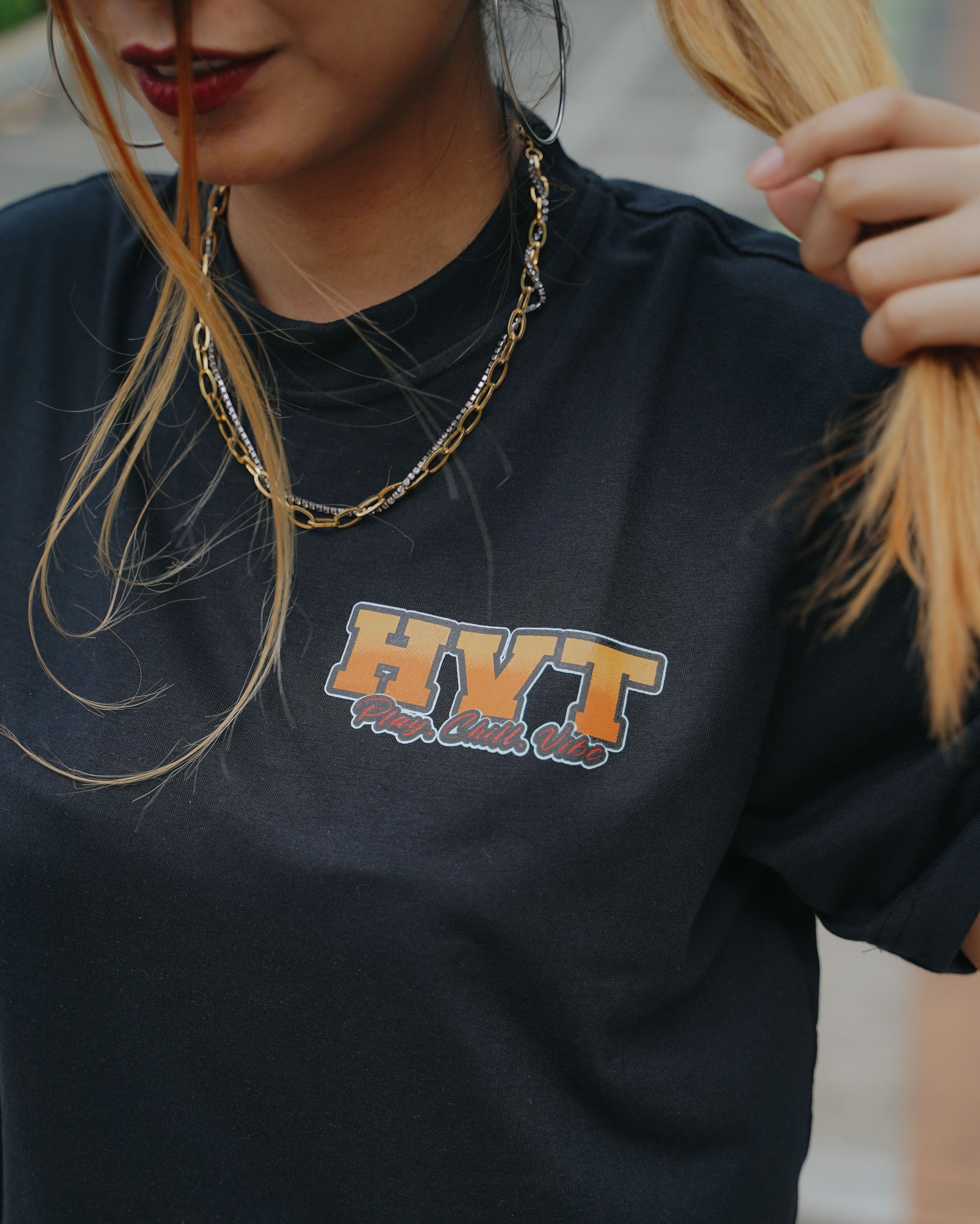 HIGH VALUE TARGET "HVT PLAY.CHILL.VIBE " (BLACK) CVC 100% Cotton T-Shirt - S to 2XL