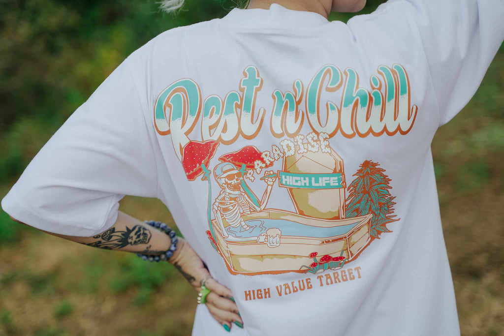 HIGH VALUE TARGET "REST N' CHILL " White CVC Cotton Unisex T-Shirt