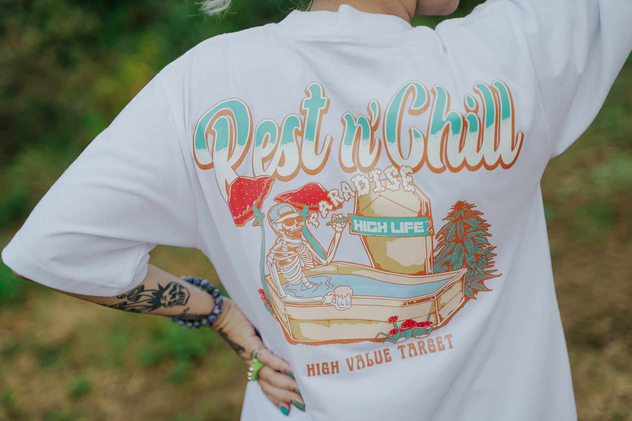 HIGH VALUE TARGET "REST N' CHILL " White CVC Cotton Unisex T-Shirt