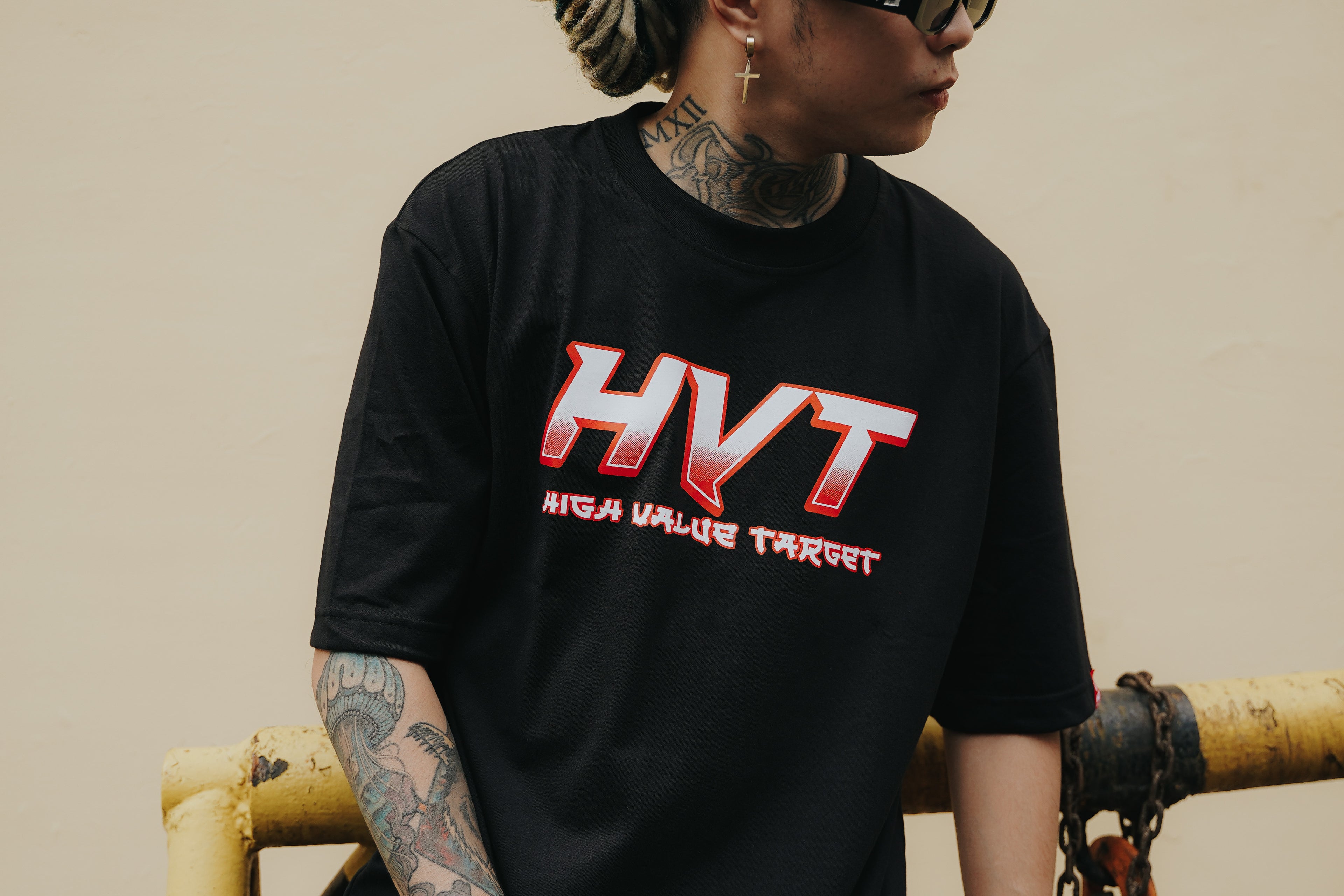 HIGH VALUE TARGET "RIDING IN TANDEM " ONE PUNCH MAN (BLACK) CVC Cotton T-Shirt - UNISEX