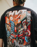 HIGH VALUE TARGET "RIDING IN TANDEM " ONE PUNCH MAN (BLACK) CVC Cotton T-Shirt - UNISEX