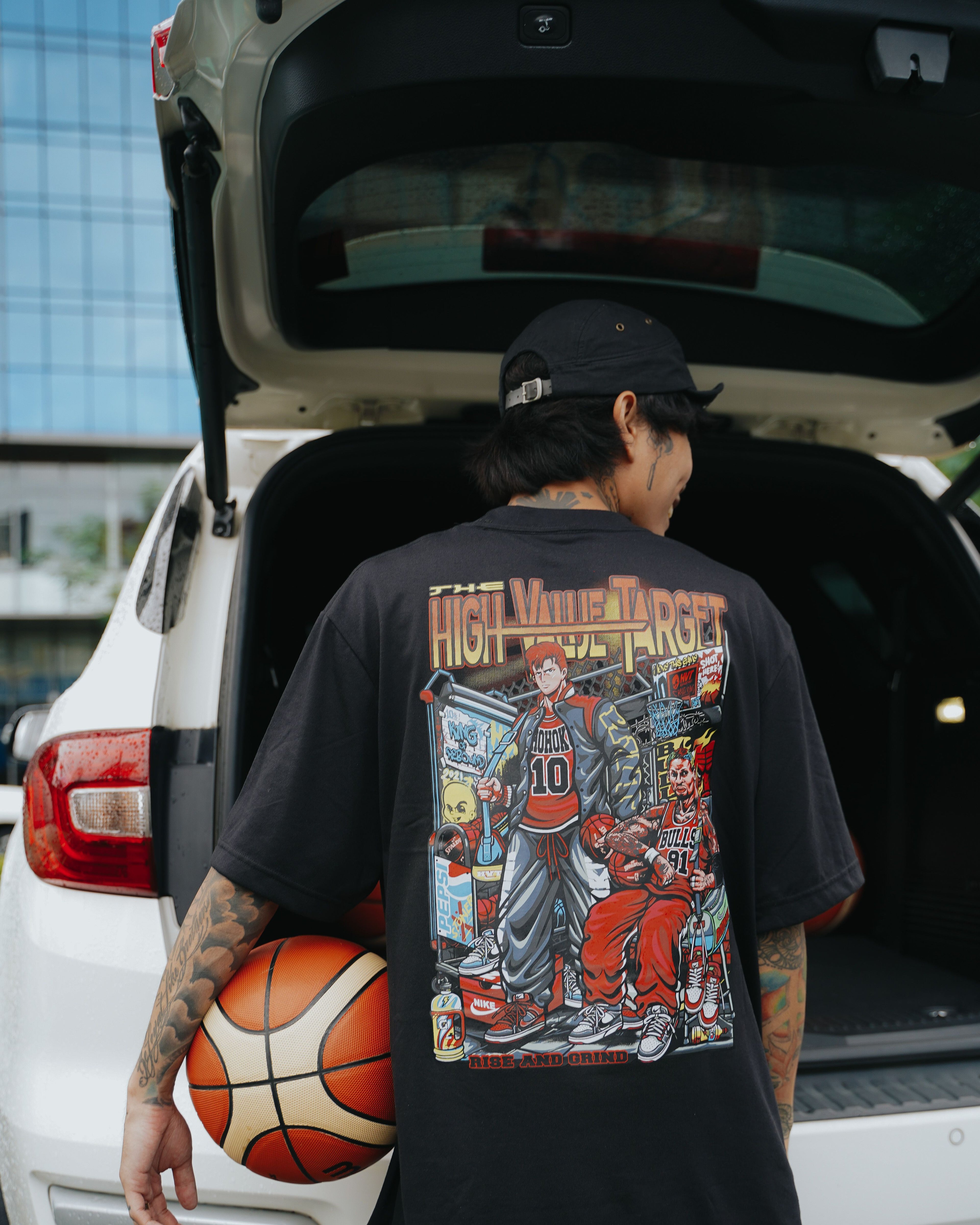 HIGH VALUE TARGET "RISE AND GRIND" SAKURAGI & RODMAN (BLACK) CVC Cotton T-Shirt - UNISEX