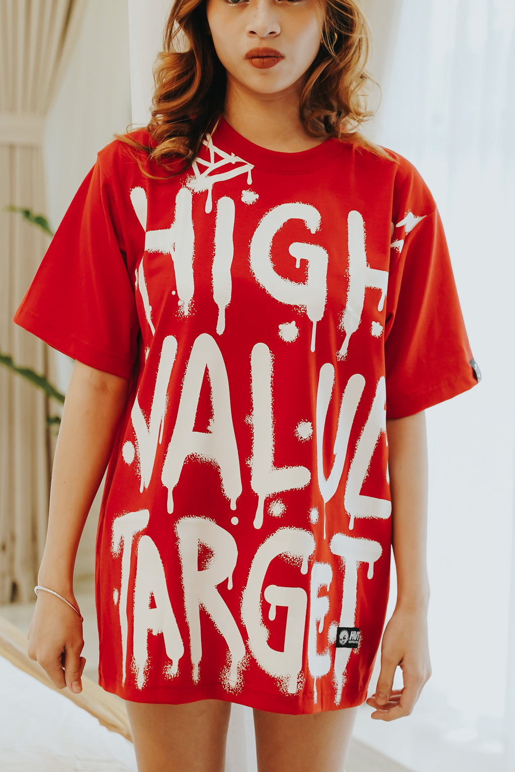 HIGH VALUE TARGET "SPRAY PAINT BIG PRINT" RED CVC COTTON UNISEX T-SHIRT