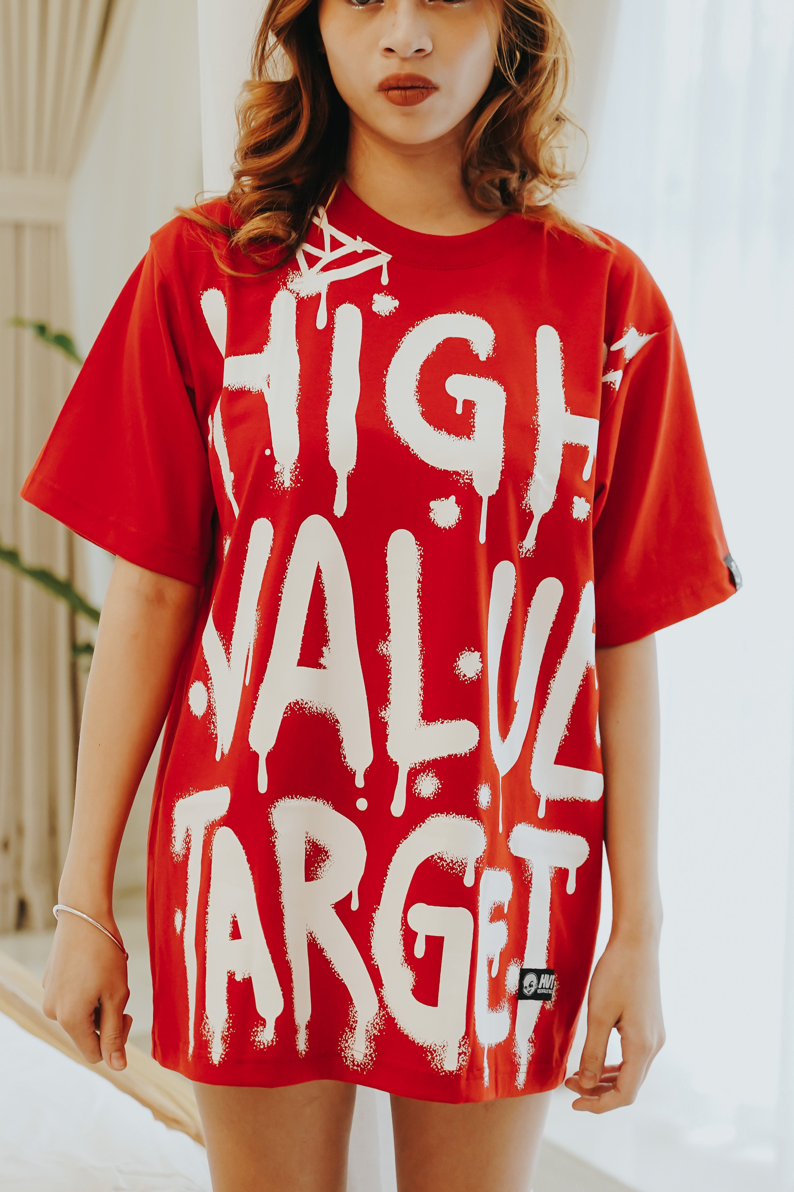 HIGH VALUE TARGET "SPRAY PAINT BIG PRINT" RED CVC COTTON UNISEX T-SHIRT