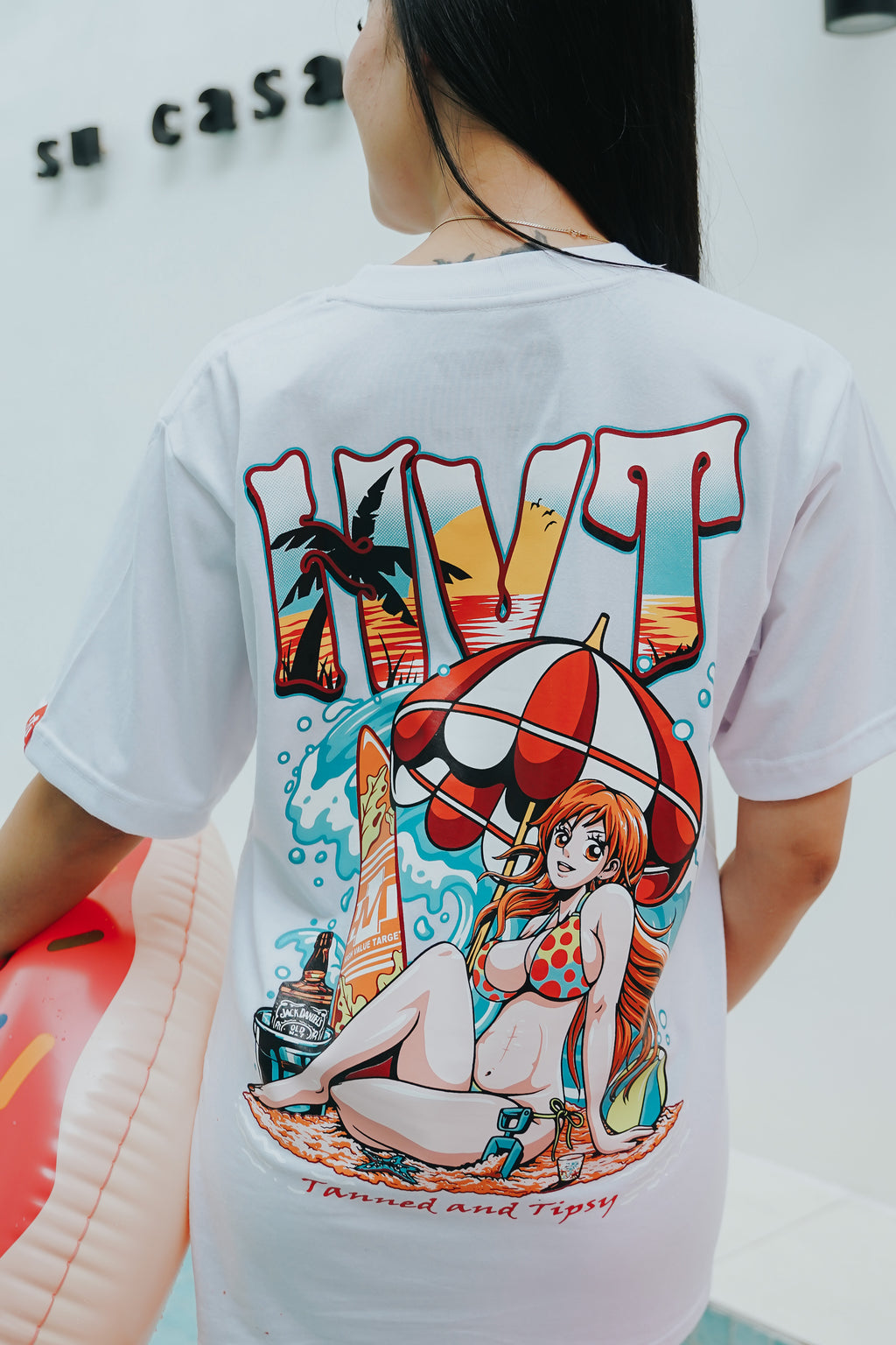 HIGH VALUE TARGET "HVT Tanned and Tipsy" WHITE CVC Cotton Unisex T-SHIRT