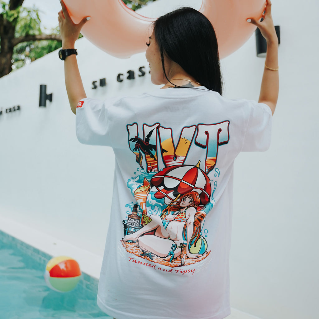 HIGH VALUE TARGET "HVT Tanned and Tipsy" WHITE CVC Cotton Unisex T-SHIRT