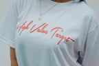 HIGH VALUE TARGET "HVT Tanned and Tipsy" WHITE CVC Cotton Unisex T-SHIRT