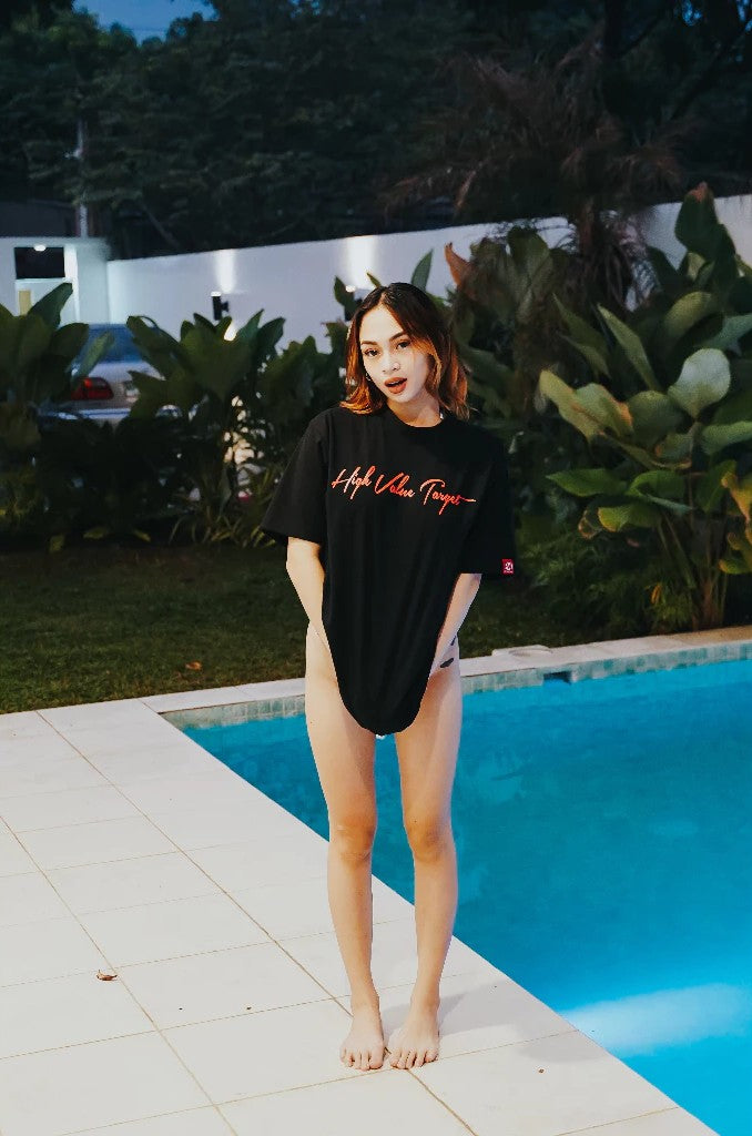 HIGH VALUE TARGET "HVT Tanned and Tipsy" BLACK CVC Cotton Unisex T-SHIRT