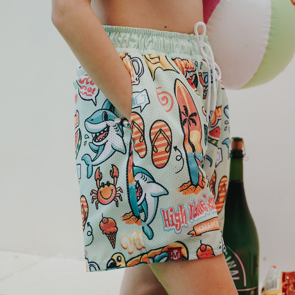 HIGH VALUE TARGET "VACATION MODE : ON " MESH SHORTS - MINT GREEN