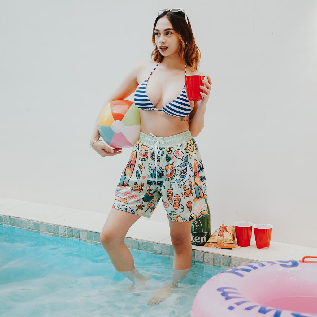 HIGH VALUE TARGET "VACATION MODE : ON " MESH SHORTS - MINT GREEN