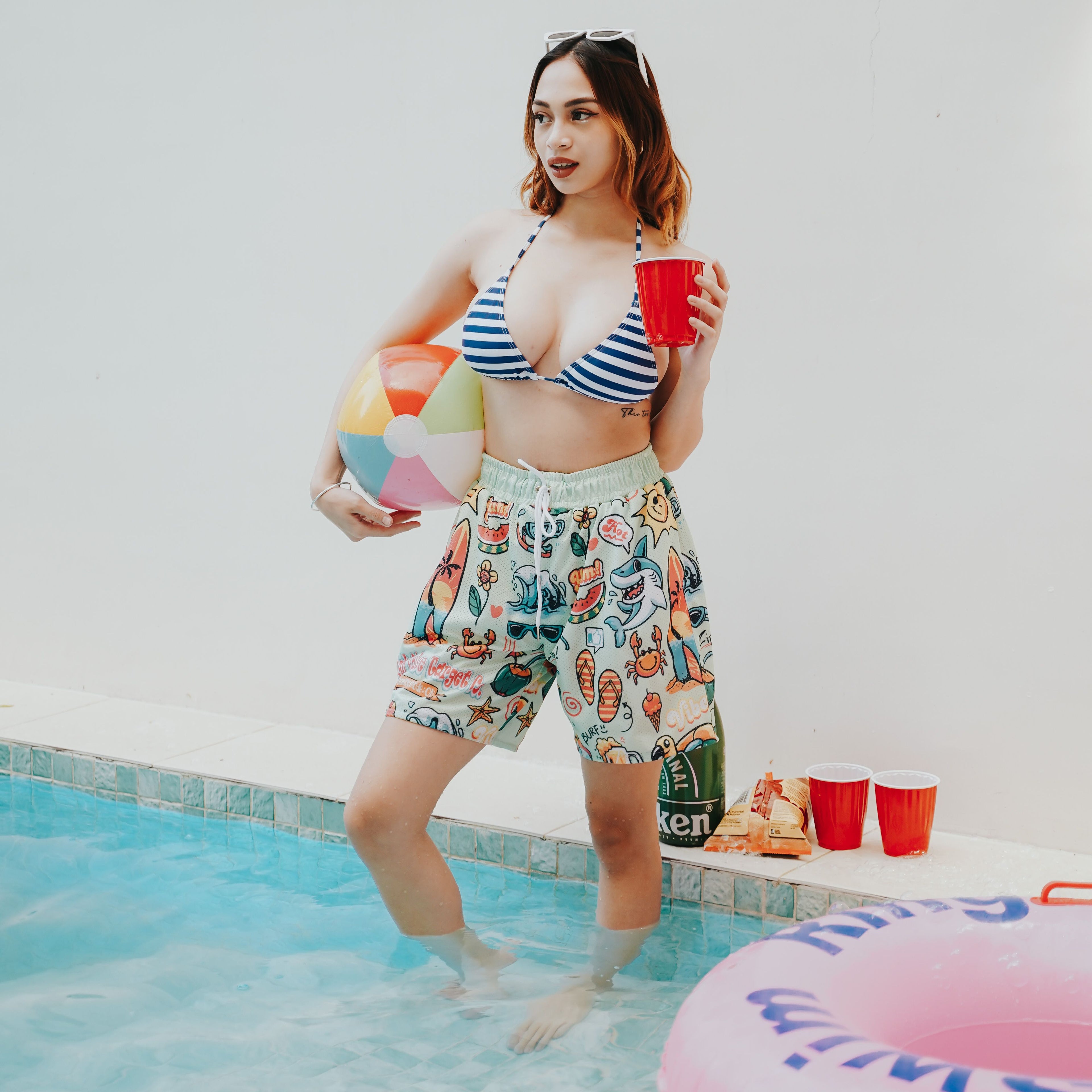 HIGH VALUE TARGET "VACATION MODE : ON " MESH SHORTS - MINT GREEN