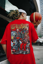 Anime style basketball graphic T shirt with Rise and Grind slogan for streetwear outfits