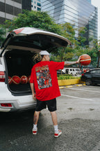 Streetwear T shirt with animated basketball players and Rise and Grind message