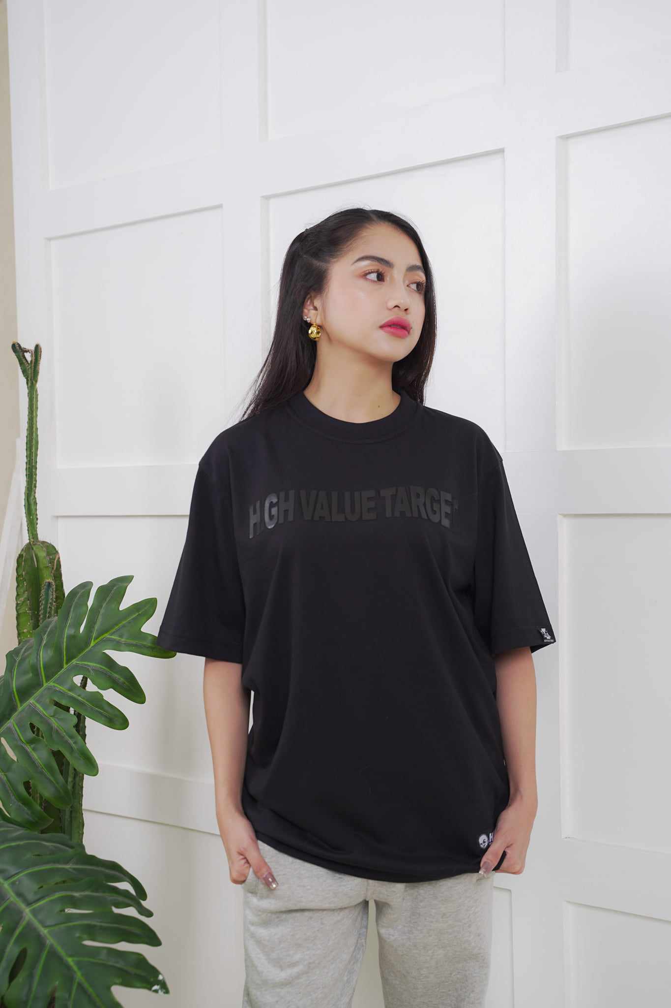 Graphic T shirt with subtle typography for clean and minimalist streetwear fashion