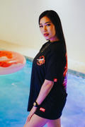 Graphic T shirt with chest print and automotive inspired theme for urban fashion