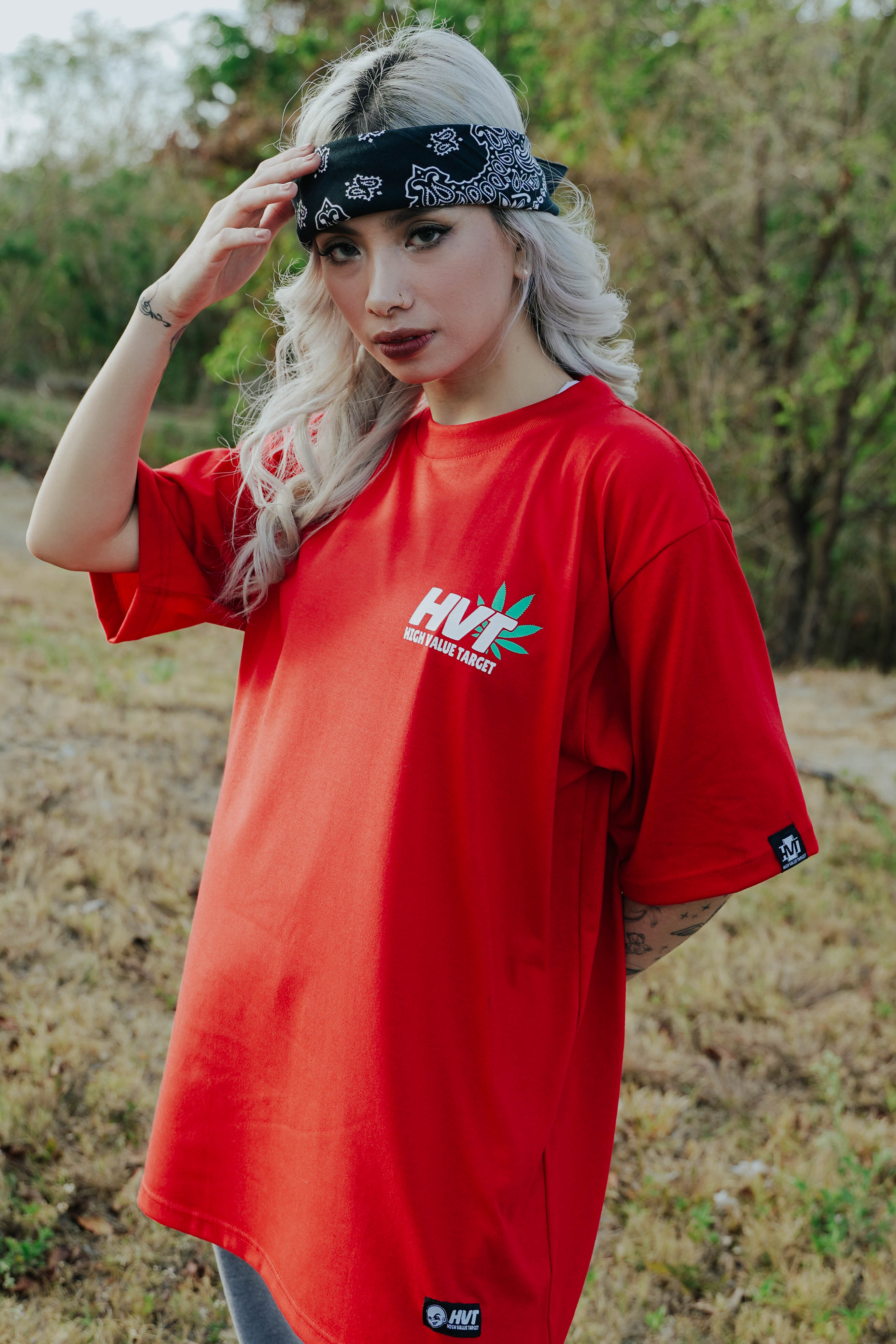 Printed shirt with HVT text and plant inspired artwork for modern streetwear style