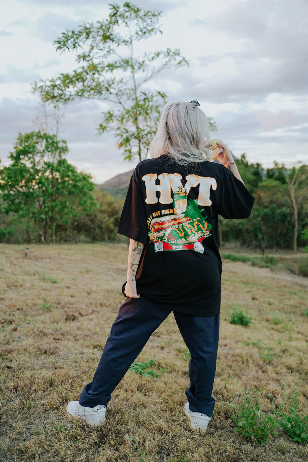 Streetwear T shirt with creative hotdog artwork and bold graphic layout