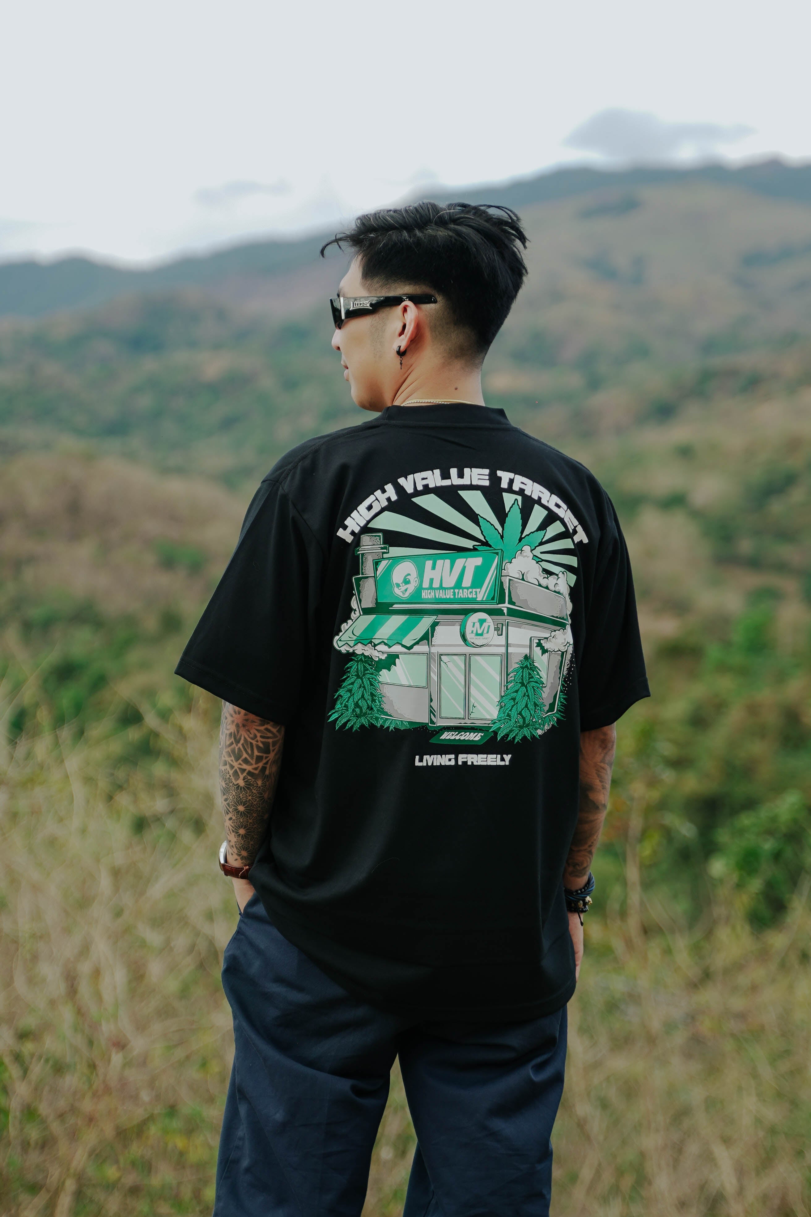 Graphic T shirt with urban shop concept for modern streetwear fashion use
