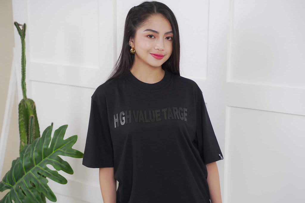 Black streetwear T shirt with minimal text design for modern casual outfit styling